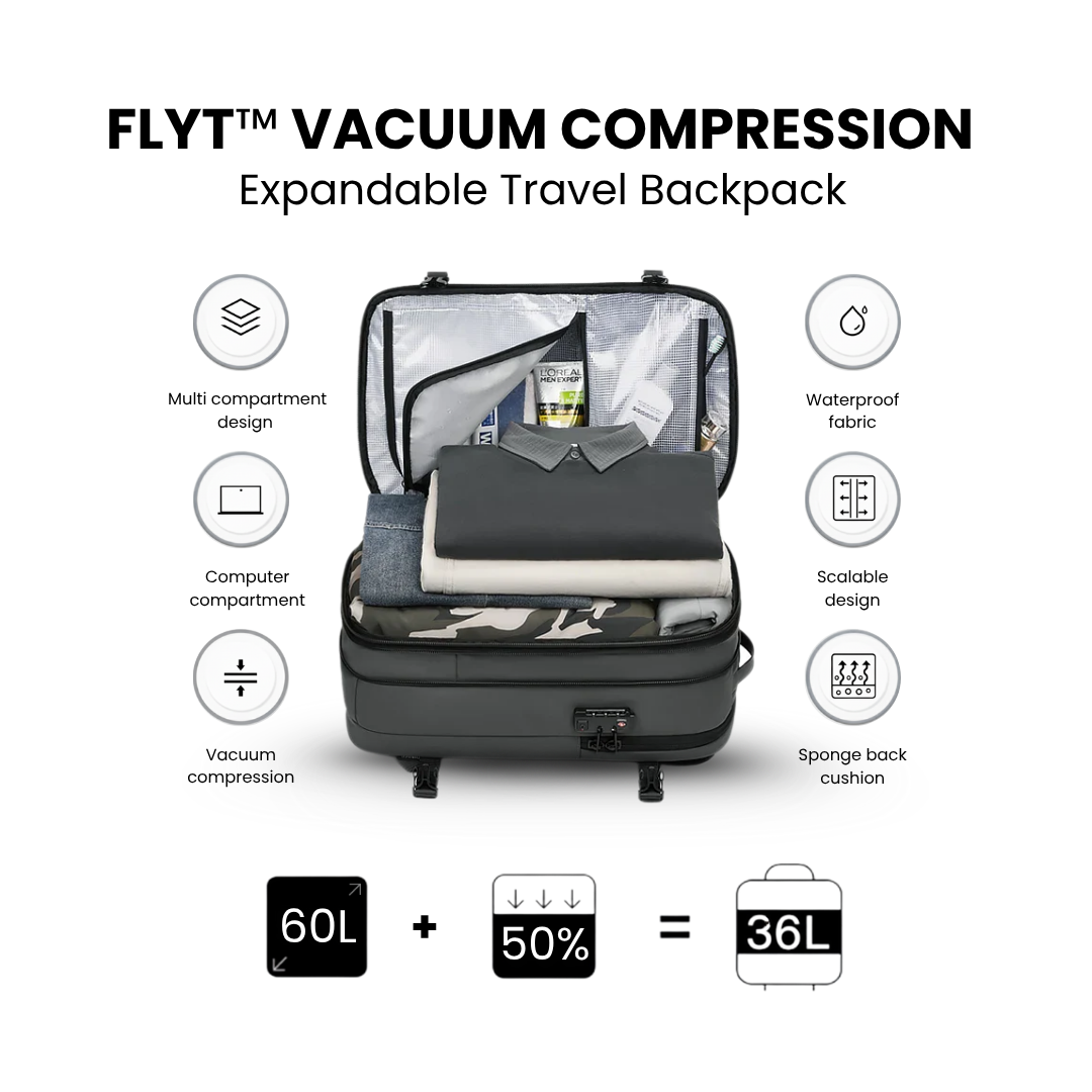 FLYT™ Vacuum Compression Expandable Travel Backpack With Pump (60L/17.3")